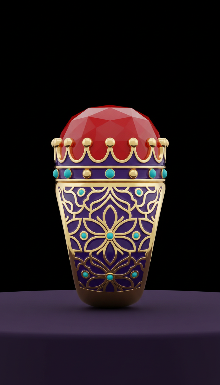 Crown Ruby Enamel Statement Ring