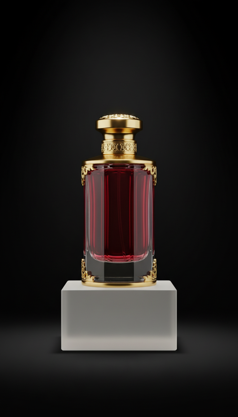 Gold-Accented Crimson Garnet Perfume Bottle